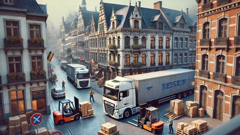 Vrachtwagen die wordt geladen met anewhere goederen in belgie